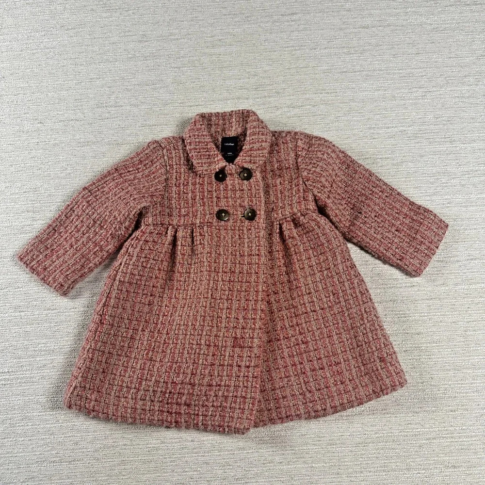 Coquette Boucle Tweed Baby Coat Gold Metallic Pink Baby Gap 12-18M Pea coat Wool